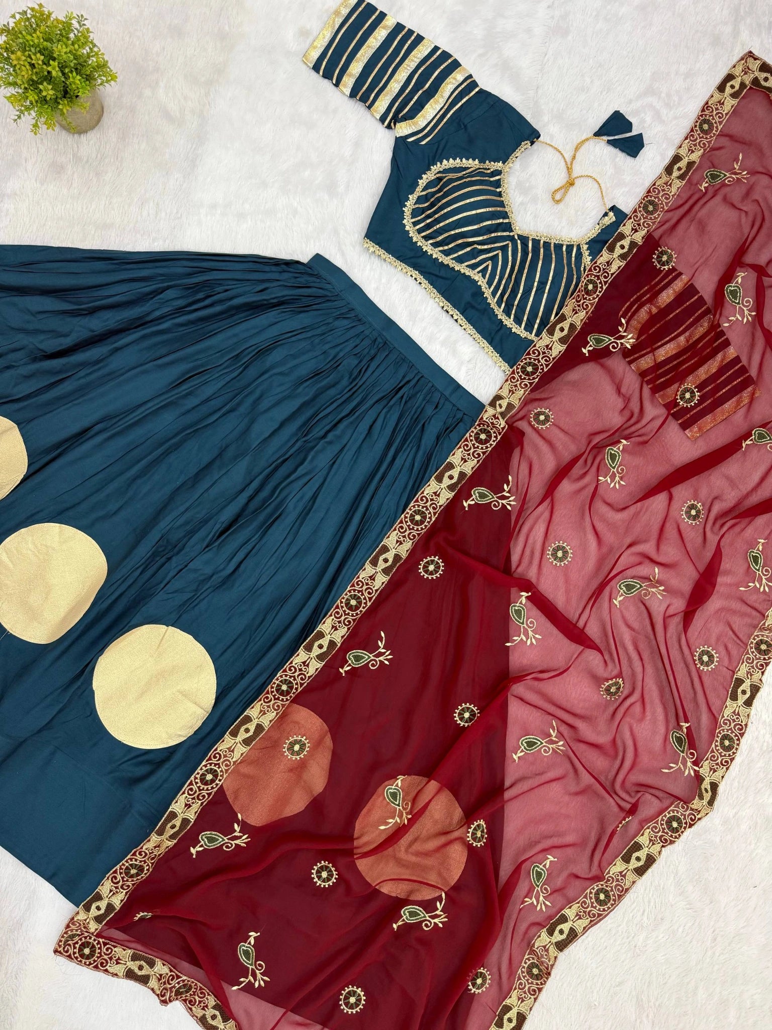 Rama Blue Gota Work Lehenga All Angles Collage – KL202 – Kalyanja